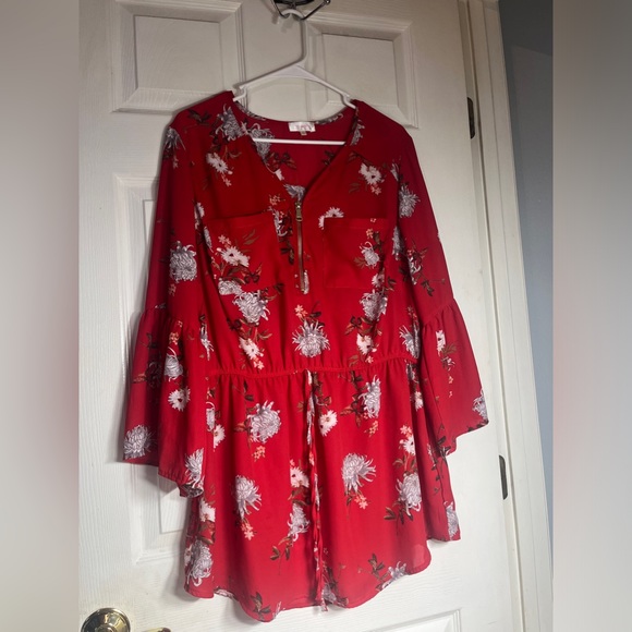 Stella Tweed Y2K plus size red and white floral Belle sleeve tunic top size 2x - Picture 3 of 9